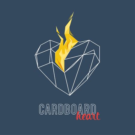Burning heart on a gradient background. Polygons, triangles, faces. Stylish typographyのイラスト素材