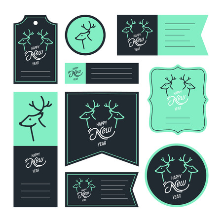 Collection of new year 2016 cards, notes, stickers, labels, tags with cute ornament illustrations. Template for scrapbooking, wrapping, notebooks, notebook, diary, decals, school accessoriesのイラスト素材