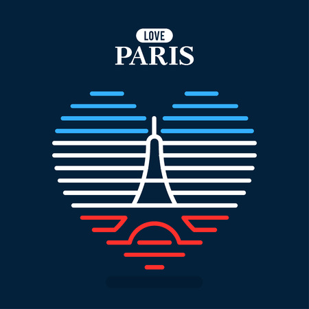 Eiffel Tower  , national state flag of France. The heart of the lines. Vector Illustration. Concepts Web Banner and Printed Materials. Trendy and Beautiful.のイラスト素材