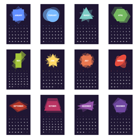 Calendar for 2016. Week Starts Monday. Simple Template. Concepts Web Banner and Printed Materials. Flat Elementsのイラスト素材