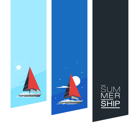 Design Illustration Concepts Stickers Summer Landscape with Style Typography. Concepts Web Banner and Printed Materials. Trendy and Beautiful. Polygonal Low Polyのイラスト素材