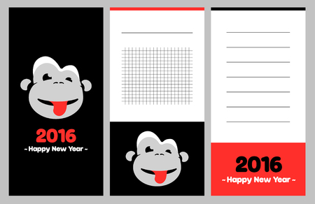 Collection of new year 2016 cards, notes, stickers, labels, tags with cute ornament illustrations. Template for scrapbooking, wrapping, notebooks, notebook, diary, decals, school accessoriesのイラスト素材
