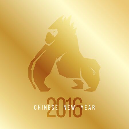 Design Illustration Concepts Symbol New Year on Gold Gradient background. Monkey. 2016. Illustration.のイラスト素材
