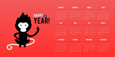 Design Illustration Concepts Calendar 2016 year with Symbol Monkey. Illustration. Concepts Web and Printed Materials. Trendy. Flat Elementsのイラスト素材