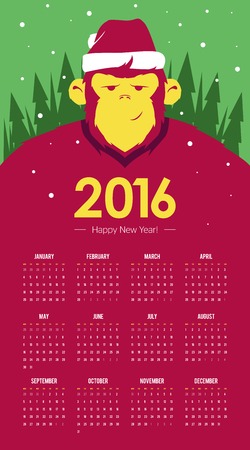 Design Illustration Concepts Calendar 2016 year with Symbol Monkey. Illustration. Concepts Web and Printed Materials. Trendy. Flat Elementsのイラスト素材