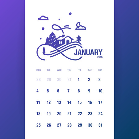 Calendar 2016. January. Week Starts Mondayのイラスト素材