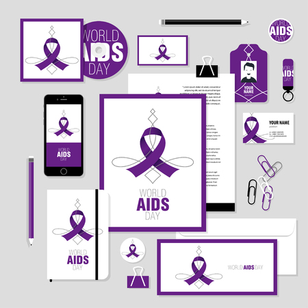 Corporate identity business set design. Vector stationery template design with aids ribbon elements. Documentation for business.のイラスト素材