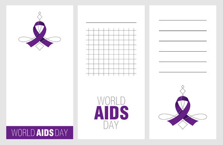 Collection of world aids day cards, notes, stickers, labels, tags with cute ornament illustrations. Template for scrapbooking, wrapping, notebooks, notebook, diary, decals, school accessoriesのイラスト素材
