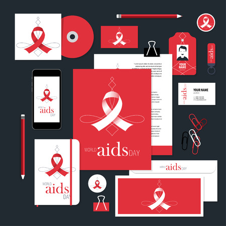 Corporate identity business set design. Vector stationery template design with aids ribbon elements. Documentation for business.のイラスト素材