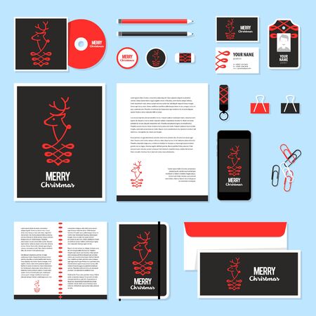 Corporate identity business set design. Vector stationery template design with christmass deer and calligraphy elements. Documentation for business.のイラスト素材