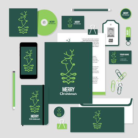 Corporate identity business set design. Vector stationery template design with christmass deer and calligraphy elements. Documentation for business.のイラスト素材