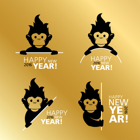 Design Illustration Concepts Symbol New Year on Gold Gradient background. Monkey. 2016. Text zone. Vector Illustration.のイラスト素材