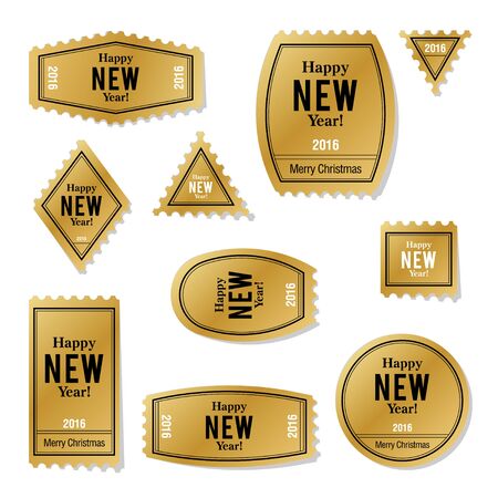 Collection of new year 2016 postage stamps, notes, stickers, labels, tags with cute ornament illustrations. Template for scrapbooking, wrapping, notebooks, notebook, diary, decalsのイラスト素材