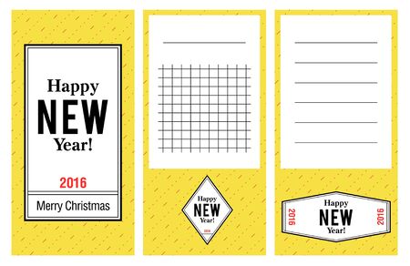 Collection of new year 2016 cards, notes, stickers, labels, tags with cute ornament illustrations. Template for scrapbooking, wrapping, notebooks, notebook, diary, decalsのイラスト素材