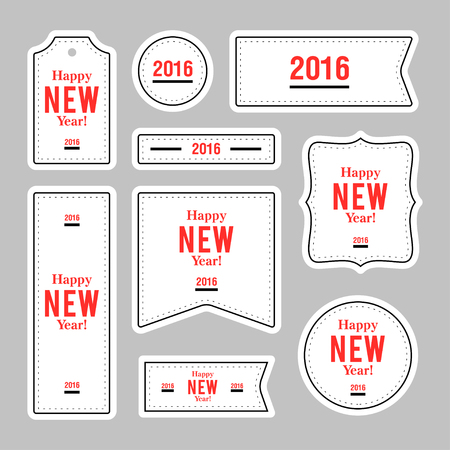 Collection of new year 2016 cards, notes, stickers, labels, tags with cute ornament illustrations. Template for scrapbooking, wrapping, notebooks, notebook, diary, decalsのイラスト素材