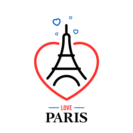 Eiffel Tower , national state flag of France. The heart of the lines. Vector Illustration. Concepts Web Banner and Printed Materials. Trendy and Beautiful.のイラスト素材