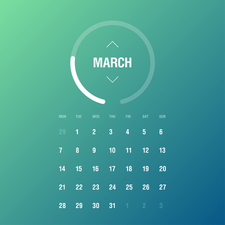 Calendar 2016. March. Week Starts Monday. Gradient backgroundのイラスト素材