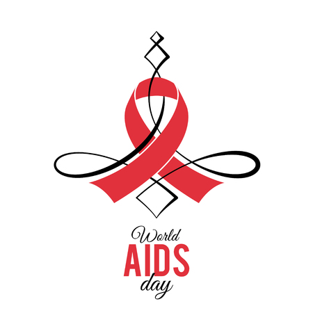 Design Illustration Concepts Symbol AIDS. Stop AIDS sign. AIDS red ribbon. AIDS logo. World AIDS day. 1 December. Calligraphic elements.のイラスト素材