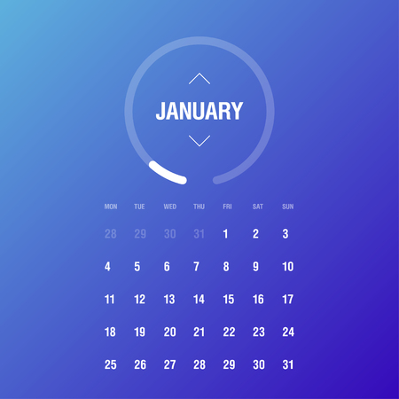 Calendar 2016. January. Week Starts Monday. Gradient backgroundのイラスト素材