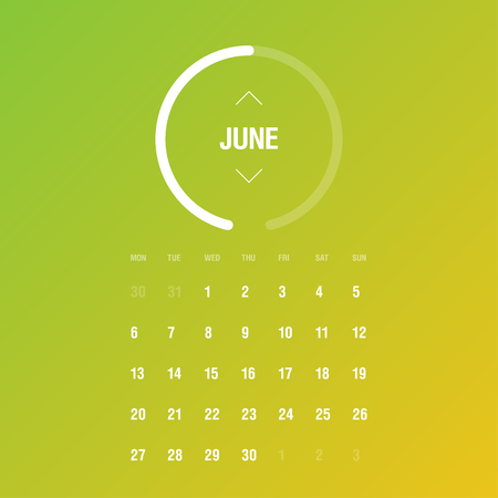 Calendar 2016. June. Week Starts Monday. Gradient backgroundのイラスト素材