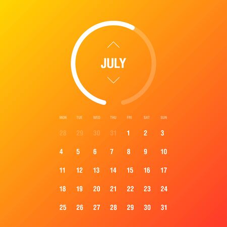 Calendar 2016. July. Week Starts Monday. Gradient backgroundのイラスト素材