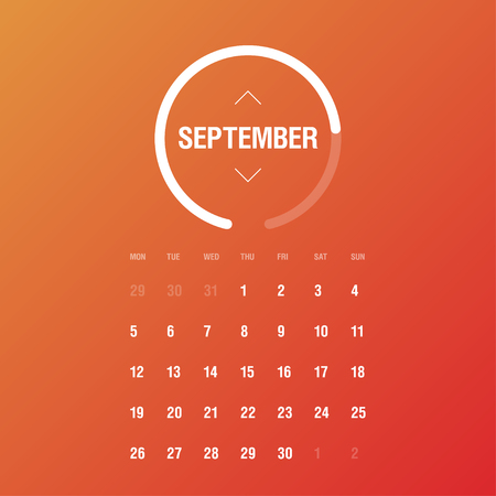 Calendar 2016. September. Week Starts Monday. Gradient backgroundのイラスト素材