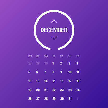 Calendar 2016. December. Week Starts Monday. Gradient backgroundのイラスト素材