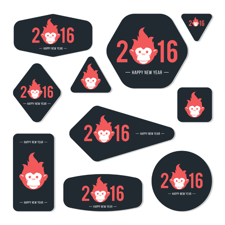 Collection of new year 2016 cards, notes, stickers, labels, tags with cute ornament illustrations. Template for scrapbooking, wrapping, notebooks, notebook, diary, decals, school accessoriesのイラスト素材