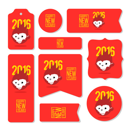 Collection of new year 2016 cards, notes, stickers, labels, tags with cute ornament illustrations. Template for scrapbooking, wrapping, notebooks, notebook, diary, decals, school accessoriesのイラスト素材
