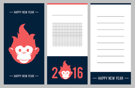Collection of new year 2016 cards, notes, stickers, labels, tags with cute ornament illustrations. Template for scrapbooking, wrapping, notebooks, notebook, diary, decals, school accessoriesのイラスト素材