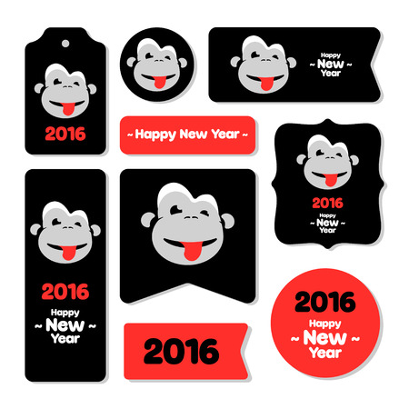 Collection of new year 2016 cards, notes, stickers, labels, tags with cute ornament illustrations. Template for scrapbooking, wrapping, notebooks, notebook, diary, decals, school accessoriesのイラスト素材