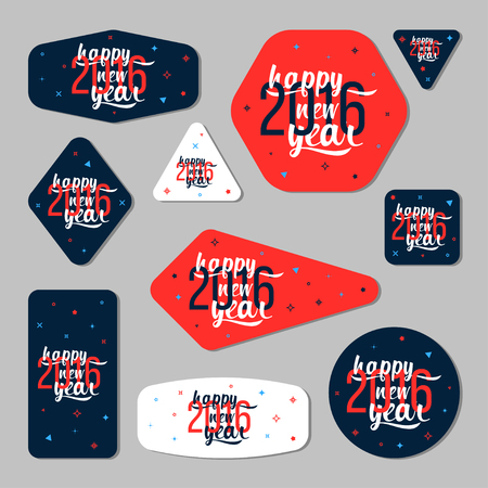 Collection of new year 2016 cards, notes, stickers, labels, tags with cute ornament illustrations. Template for scrapbooking, wrapping, notebooks, notebook, diary, decals, school accessoriesのイラスト素材