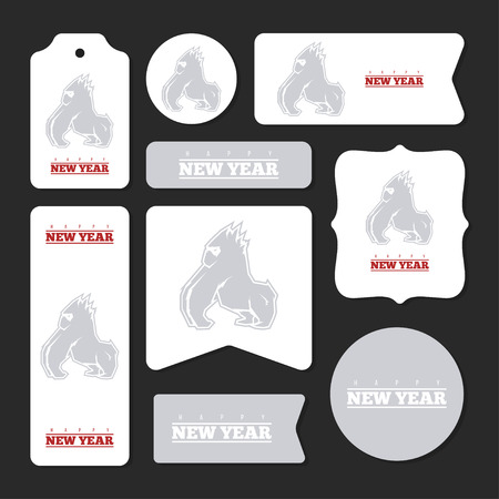 Collection of new year 2016 cards, notes, stickers, labels, tags with cute ornament illustrations. Template for scrapbooking, wrapping, notebooks, notebook, diary, decals, school accessoriesのイラスト素材
