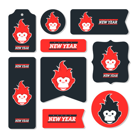 Collection of new year 2016 cards, notes, stickers, labels, tags with cute ornament illustrations. Template for scrapbooking, wrapping, notebooks, notebook, diary, decals, school accessoriesのイラスト素材