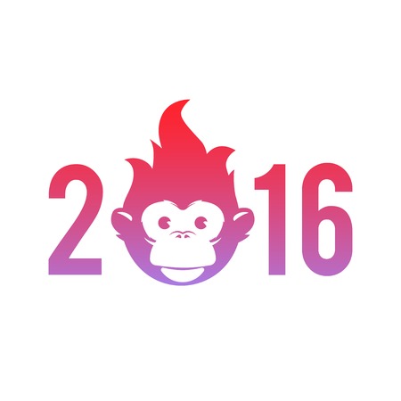 Design Illustration Concepts Symbol New Year. Monkey. 2016. Vector Illustration. Concepts Web Banner and Printed Materials. Trendy and Beautiful. Flat Elementsのイラスト素材