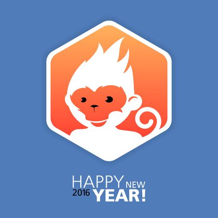 Design Illustration Concepts Symbol New Year. Monkey. 2016. Vector Illustration. Concepts Web Banner and Printed Materials. Trendy and Beautiful. Flat Elementsのイラスト素材