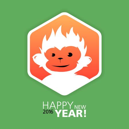 Design Illustration Concepts Symbol New Year. Monkey. 2016. Vector Illustration. Concepts Web Banner and Printed Materials. Trendy and Beautiful. Flat Elementsのイラスト素材