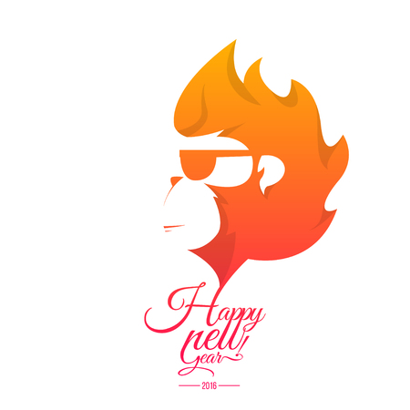 Design Illustration Concepts Symbol New Year. Monkey. 2016. Vector Illustration. Concepts Web Banner and Printed Materials. Trendy and Beautiful. Flat Elementsのイラスト素材