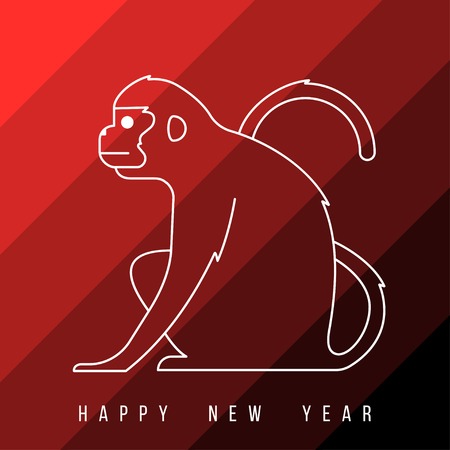 Design Illustration Concepts Symbol New Year. Monkey. 2016. Vector Illustration. Concepts Web Banner and Printed Materials. Trendy and Beautiful. Flat Elementsのイラスト素材