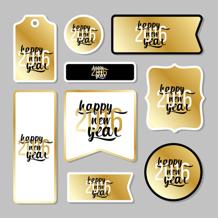 Collection of new year 2016 cards, notes, stickers, labels, tags with cute ornament illustrations. Template for scrapbooking, wrapping, notebooks, notebook, diary, decals, school accessoriesのイラスト素材