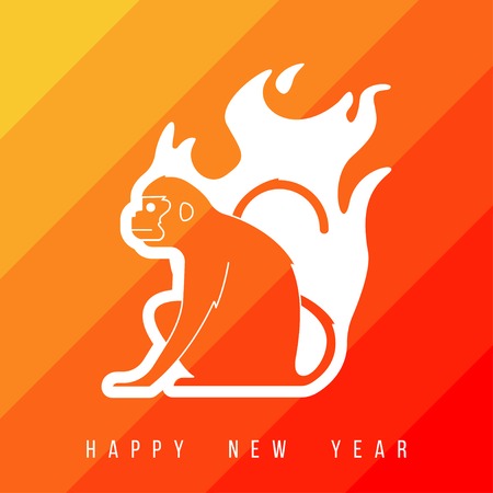 Design Illustration Concepts Symbol New Year. Monkey. 2016. Vector Illustration. Concepts Web Banner and Printed Materials. Trendy and Beautiful. Flat Elementsのイラスト素材