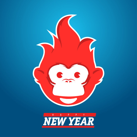 Design Illustration Concepts Symbol New Year. Monkey. 2016. Vector Illustration. Concepts Web Banner and Printed Materials. Trendy and Beautiful. Flat Elementsのイラスト素材