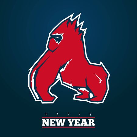 Design Illustration Concepts Symbol New Year. Monkey. 2016. Vector Illustration. Concepts Web Banner and Printed Materials. Trendy and Beautiful. Flat Elementsのイラスト素材