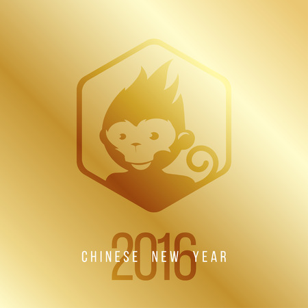 Design Illustration Concepts Symbol New Year on Gold Gradient background. Monkey. 2016. Vector Illustration.のイラスト素材
