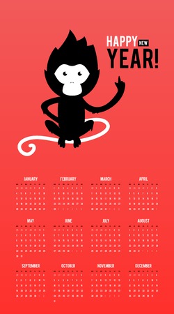 Design Illustration Concepts Calendar 2016 year with Symbol Monkey. Vector Illustration. Concepts Web Banner and Printed Materials. Trendy and Beautiful. Flat Elementsのイラスト素材