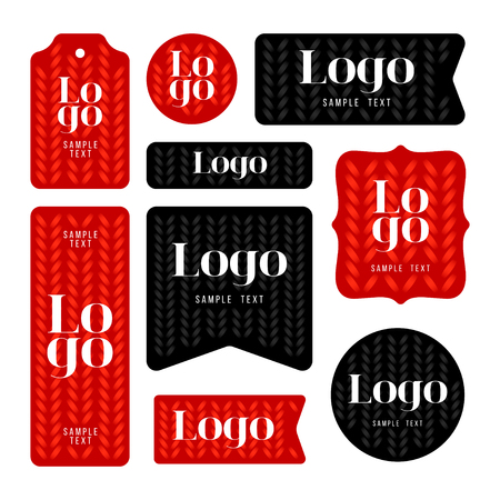 Collection of sample logo and text cards, notes, stickers, labels, tags with cute ornament illustrations. Template for scrapbooking, wrapping, notebooks, notebook, diary, decals, school accessoriesのイラスト素材