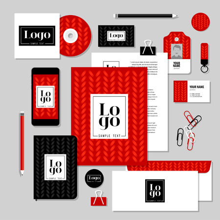 Corporate identity business set design. Vector stationery template design with sample logo and text elements. Documentation for business.のイラスト素材