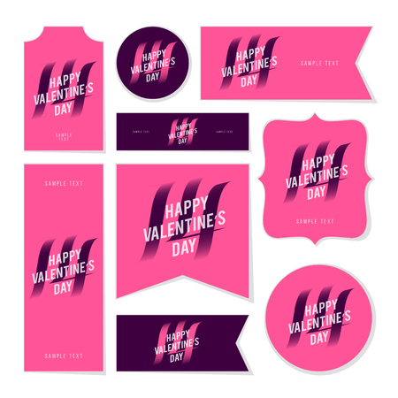 Collection of valentine's day cards, 14 february, notes, stickers, labels, tags with cute ornament illustrations. Template for scrapbooking, wrapping, notebooksのイラスト素材