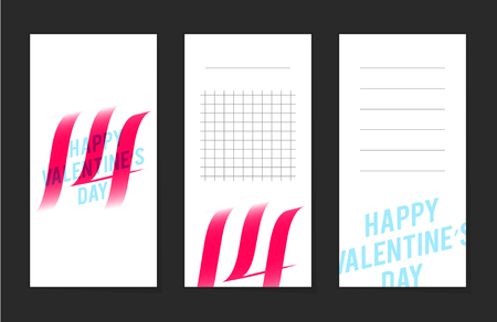 Collection of valentine's day cards, 14 february, notes, stickers, labels, tags with cute ornament illustrations. Template for scrapbooking, wrapping, notebooksのイラスト素材