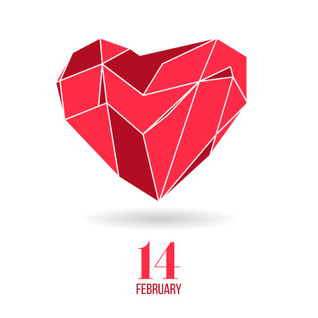 Heart on Valentine's Day of the polygons on the white backgroundのイラスト素材
